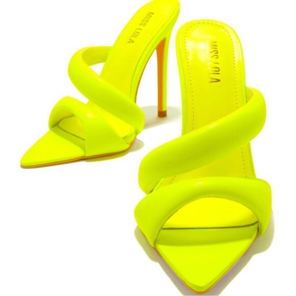 NEON LIME GREEN MULES | LIME GREEN STRAPPY MULE - Picture 4 of 4